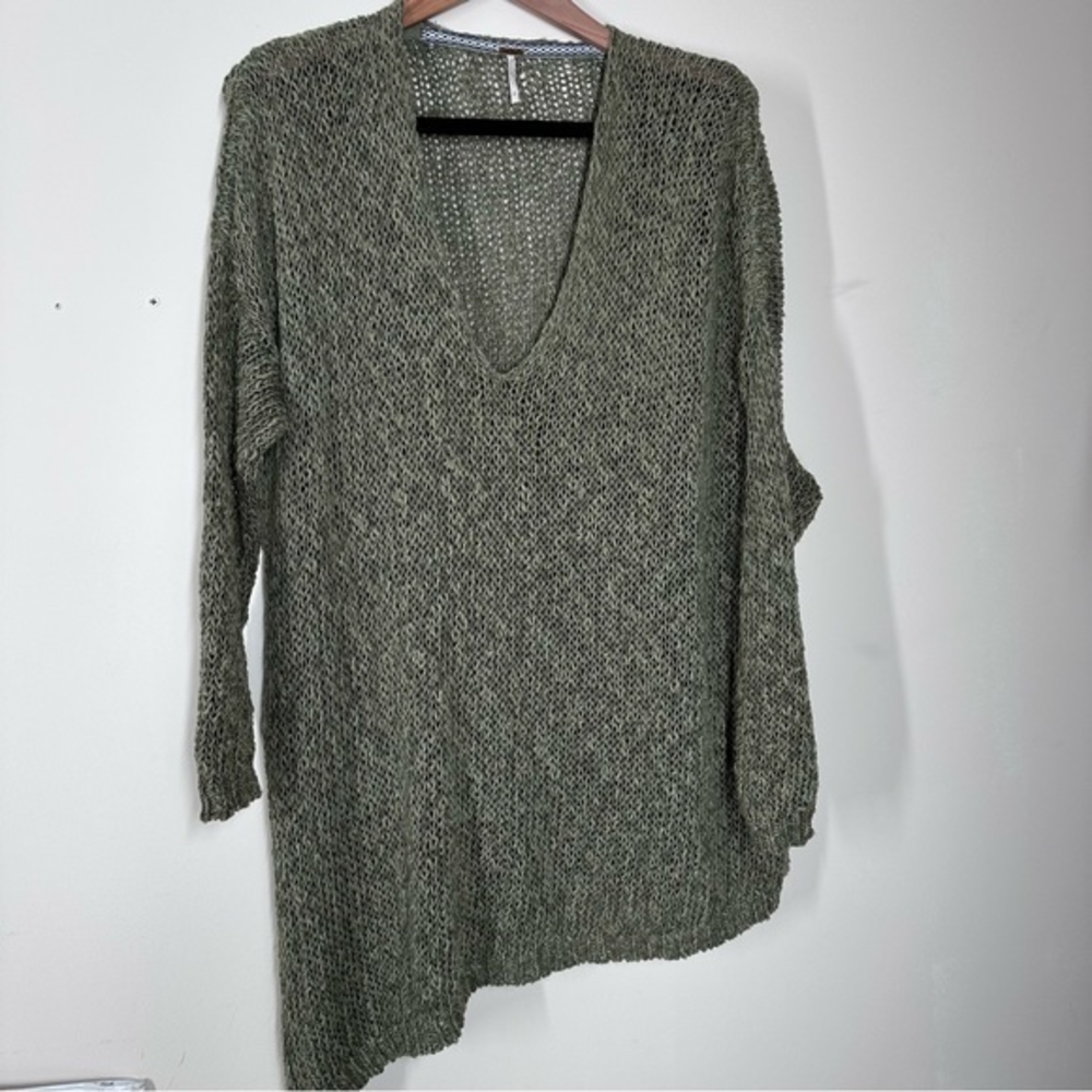 Free People Sage Green oversized chunky‎ Slouchy Knit Pullover Sweater.Size Sm